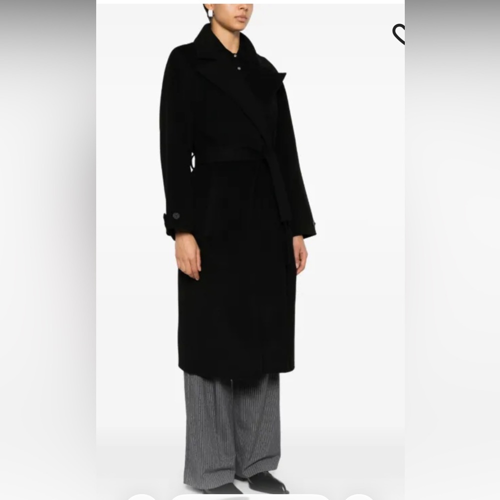 Maje Wool Black Belted Coat Jacket Trench